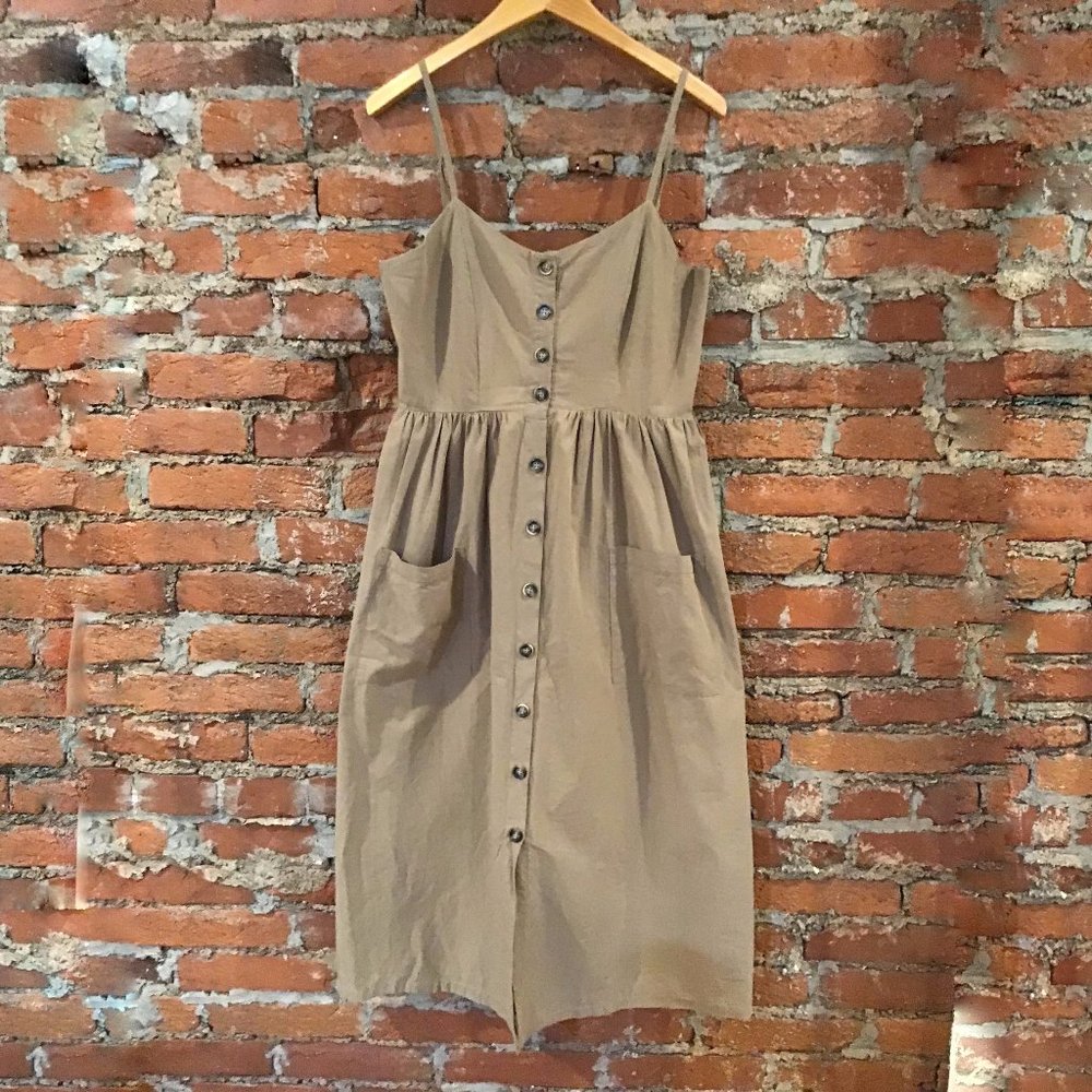 Lightweight Sleeveless Summer Midi Sundress Beige Dress POCKETS Small
